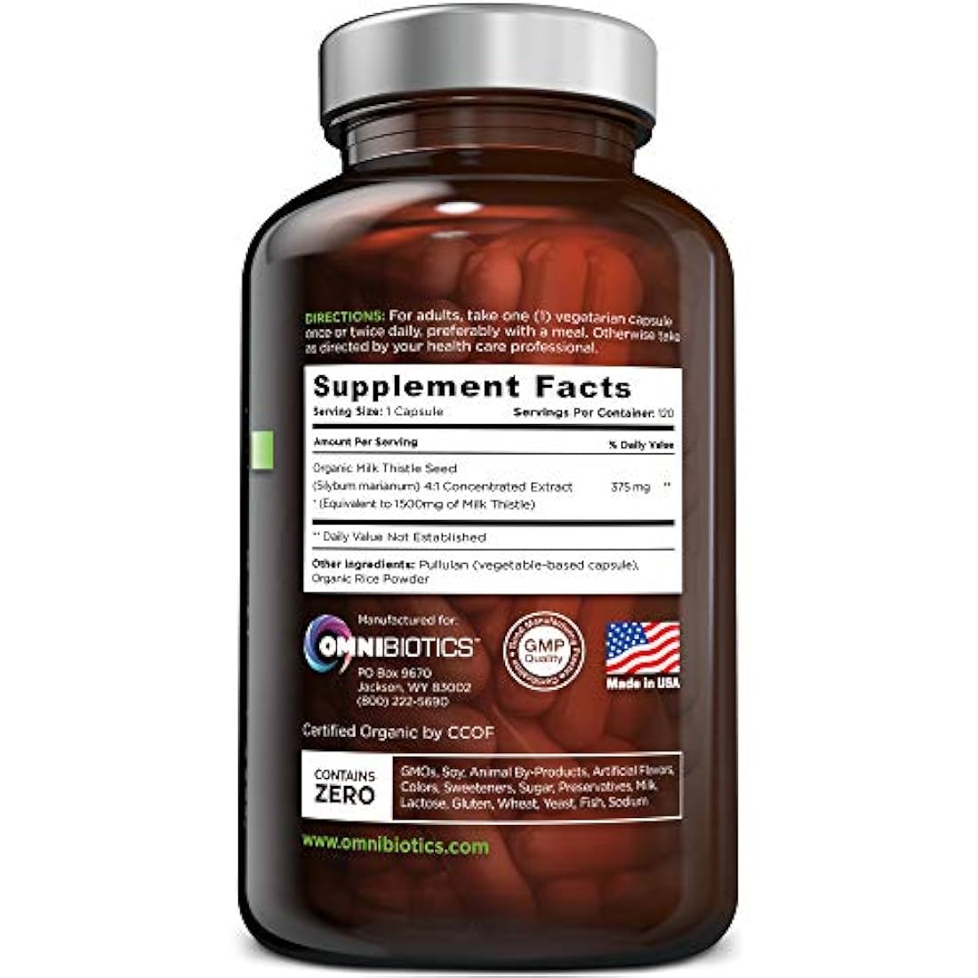 OmniBiotics - Cápsulas de cardo mariano orgánico 0.05oz