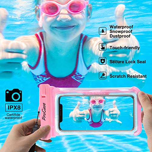 ProCase Funda universal impermeable para teléfono compatible con iPhone 13 Pro Max Mini, 12 11 Pro Max XR XS X 8 7 6S Plus SE, Galaxy S21 S20 S10 S9 Note 10 9 Pixel hasta 7 pulgadas, paquete de 2, rosa/negro