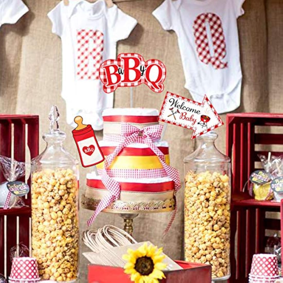 Centro de mesa para barbacoa, baby shower, 24 piezas