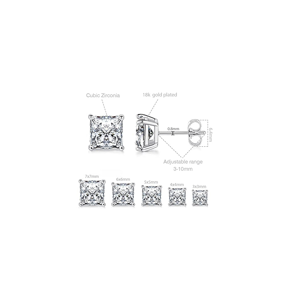 Aretes chapados en oro blanco de 18 quilates con circonita