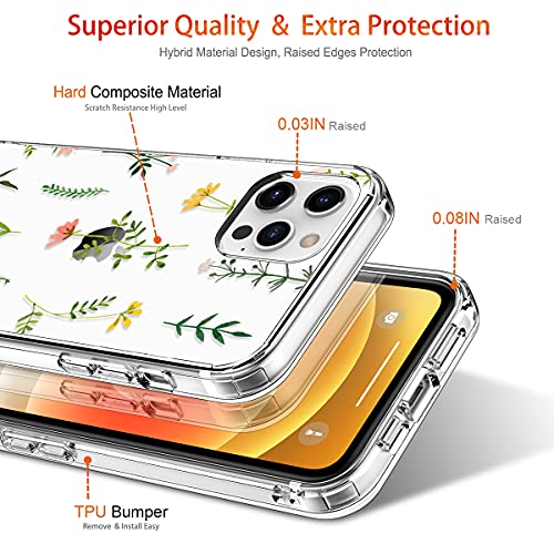 GiiKa Funda para iPhone 12 Pro Max con protector de pantalla, transparente cuerpo completo a prueba de golpes de protección floral niñas mujeres caso duro con TPU parachoques cubierta teléfono caso para iPhone 12 Pro Max, flores de hierba