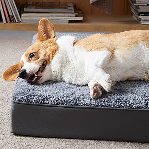 MIHIKK Cama ortopédica para perros medianos y grandes, cama de espuma con caja de huevos con funda impermeable extraíble, lavable a máquina