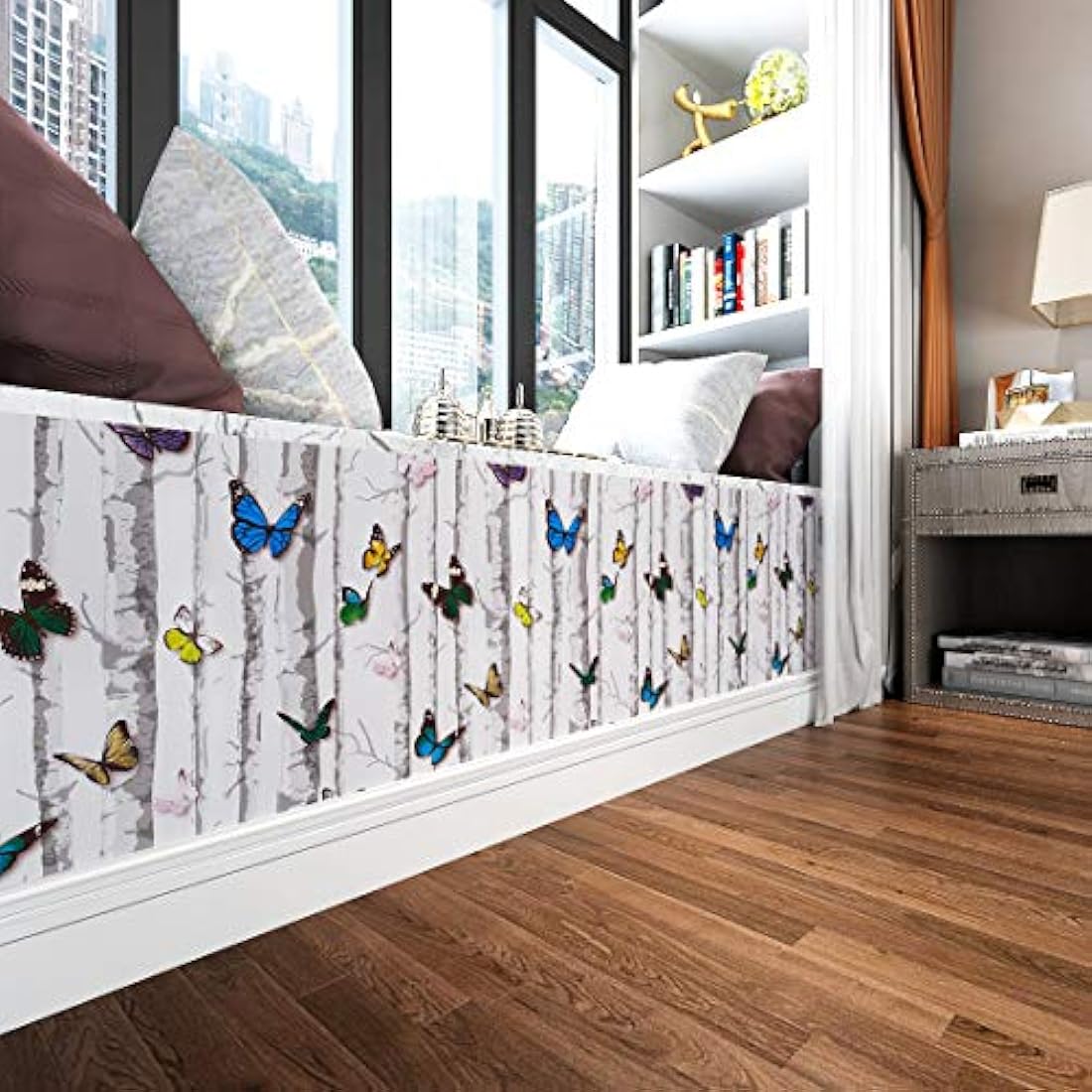 papel pintado de madera autoadhesivo contacto blanco fondo de mariposas