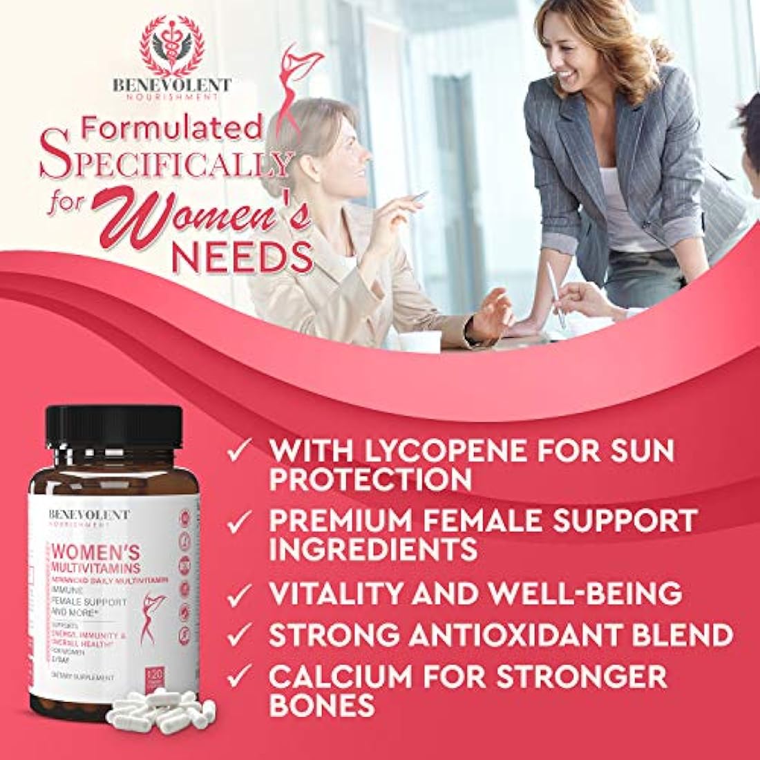 Multivitamina para mujeres - Suplemento para energía, inmunidad y apoyo femenino - Vitaminas diarias para mujeres con biotina, calcio, magnesio - Sin OGM, Multivitamina de mujeres vegetarianas - 120 cápsulas