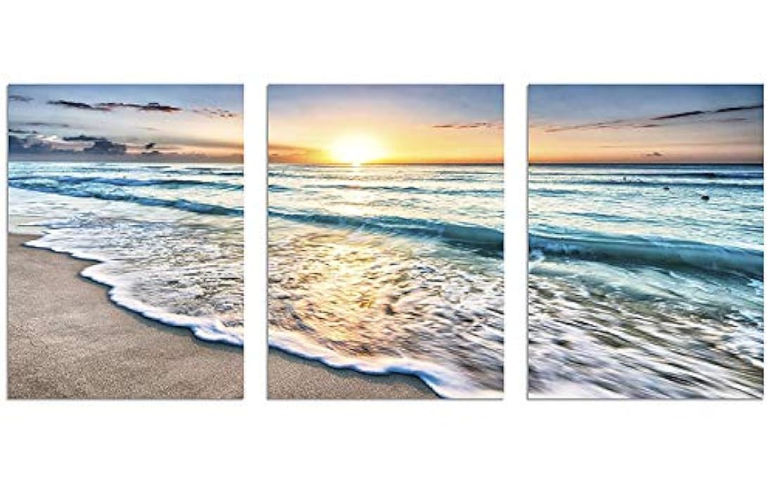 Tríptico de pared con pintura de puesta de sol en la playa