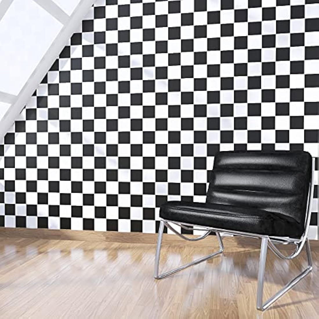 Papel autoadhesivo a cuadros en blanco/negro (12.0 x 12.0)