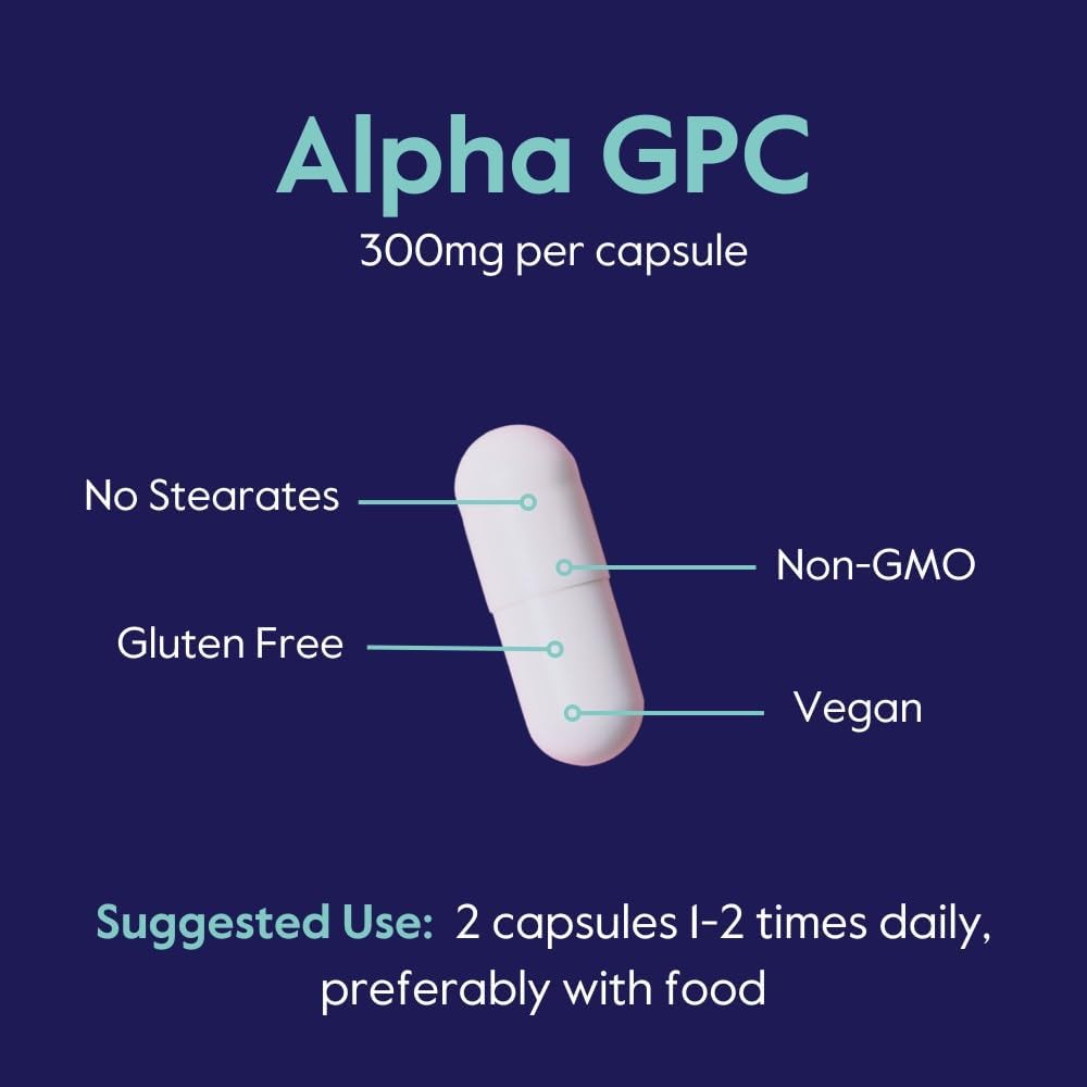 Alpha GPC 600mg - Sin Estearatos, Vegano, No GMO, Sin Gluten