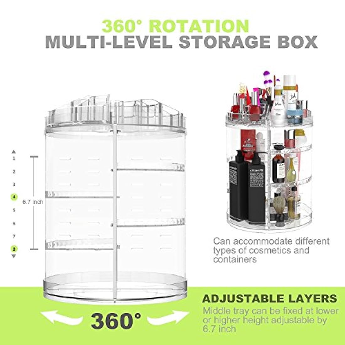 Estuche organizador de maquillaje giratorio 360 grados