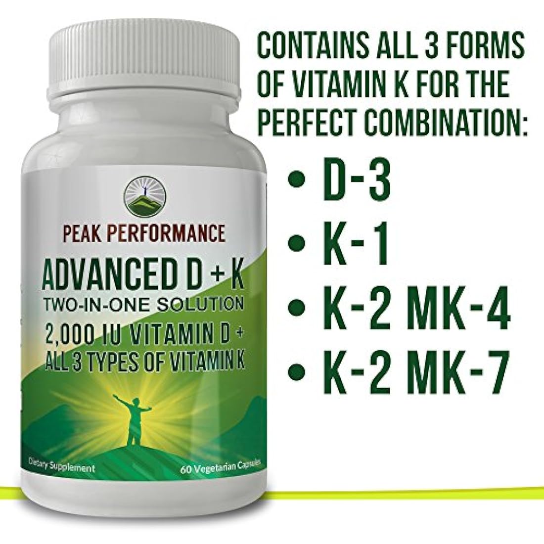 Vitamina D 2000 UI avanzada con todos 3 tipos de vitamina K