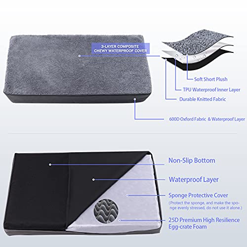 MIHIKK Cama ortopédica para perros medianos y grandes, cama de espuma con caja de huevos con funda impermeable extraíble, lavable a máquina