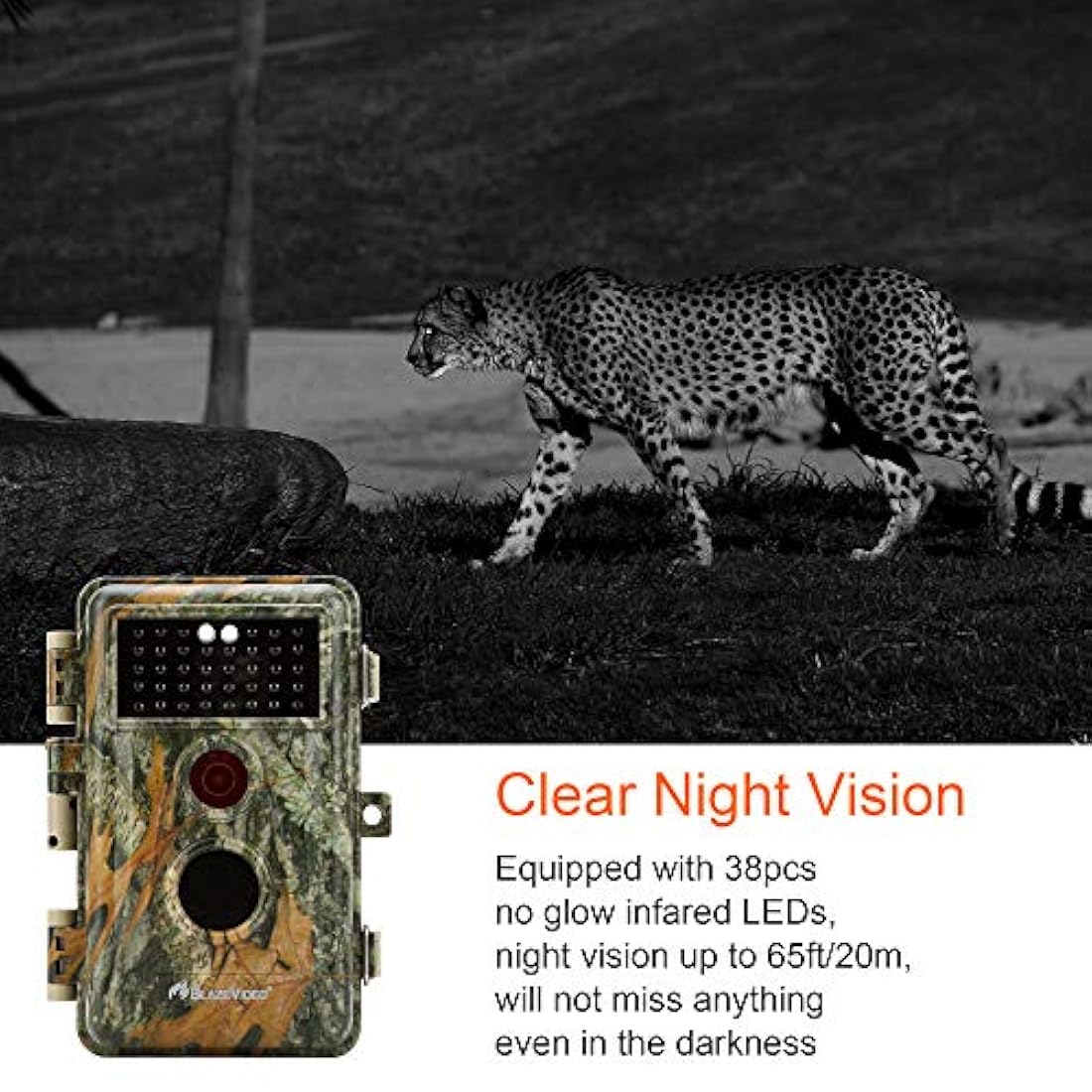 BlazeVideo 16 MP HD sin brillo infrarrojo Flash Scouting