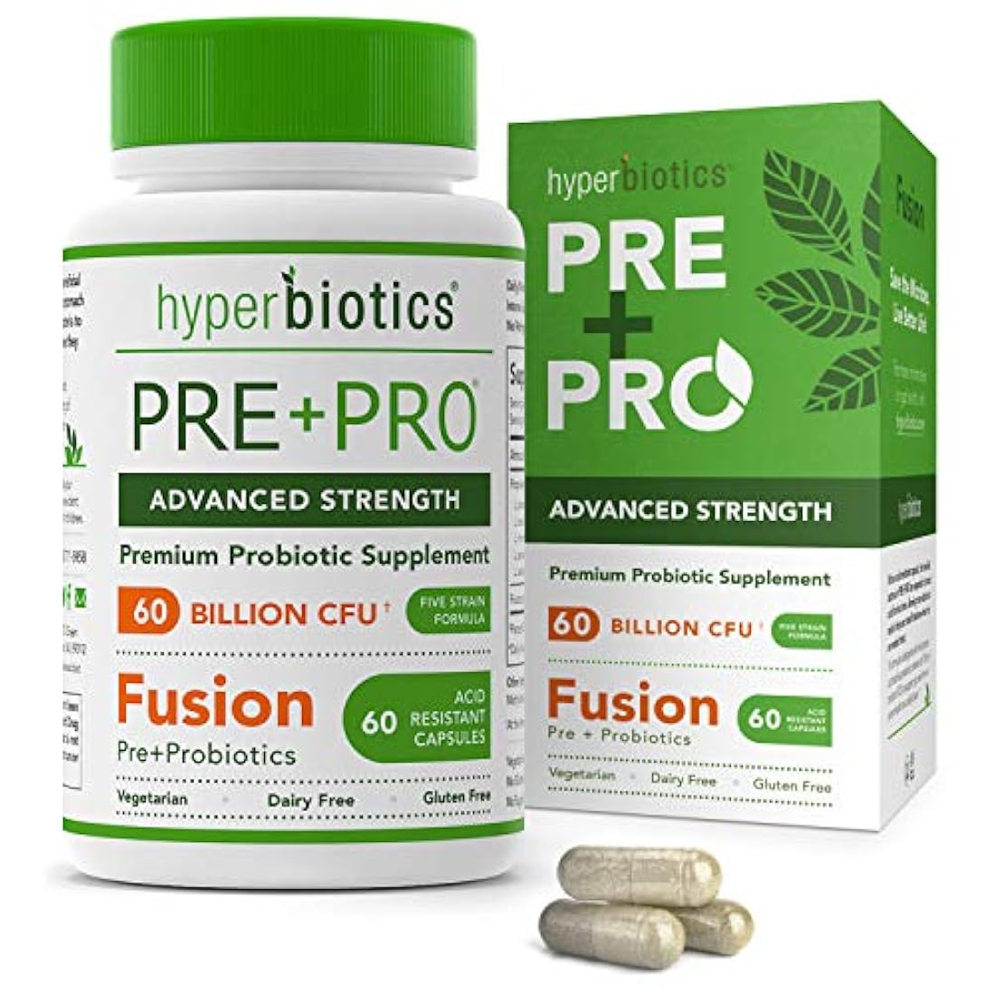 Hyperbiotics PRE-PRO Advanced Strength: Prebiótico y Probiótico Premium 60 mil millones de CFU Formulación – 60 cápsulas lácteas y sin gluten