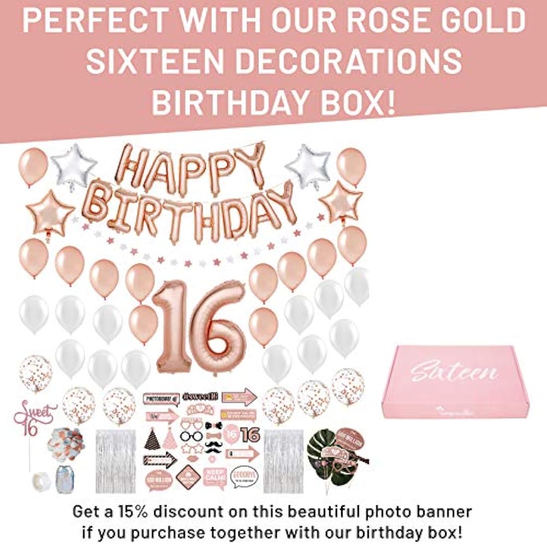 Pancarta de fotos con 16 decoraciones de cumpleaños