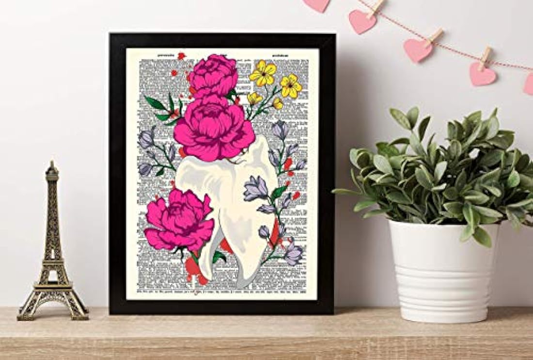 cartel de decoración de diente con flores sin marco