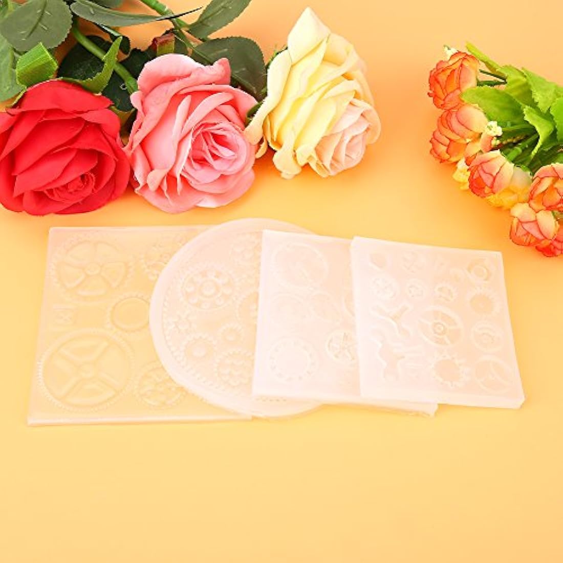 Kit de moldes de resina epoxi, 4 pcs moldes de silicona resina epoxi DIY molde forma de Gear 3d tarta de Chocolate Fondant molde de silicona DIY Joyas de resina colgante Decortion