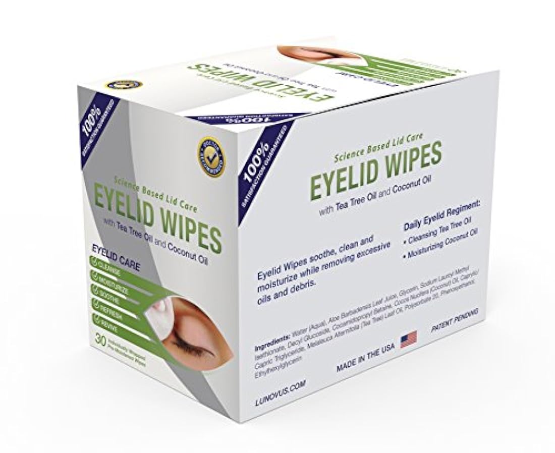 Eyelid Wipes Toallitas húmedas con árbol de té y aceite de coco - Toallitas para limpieza de ojos para personas cono ojos con picor - Caja de 30 toallitas de ojo naturales