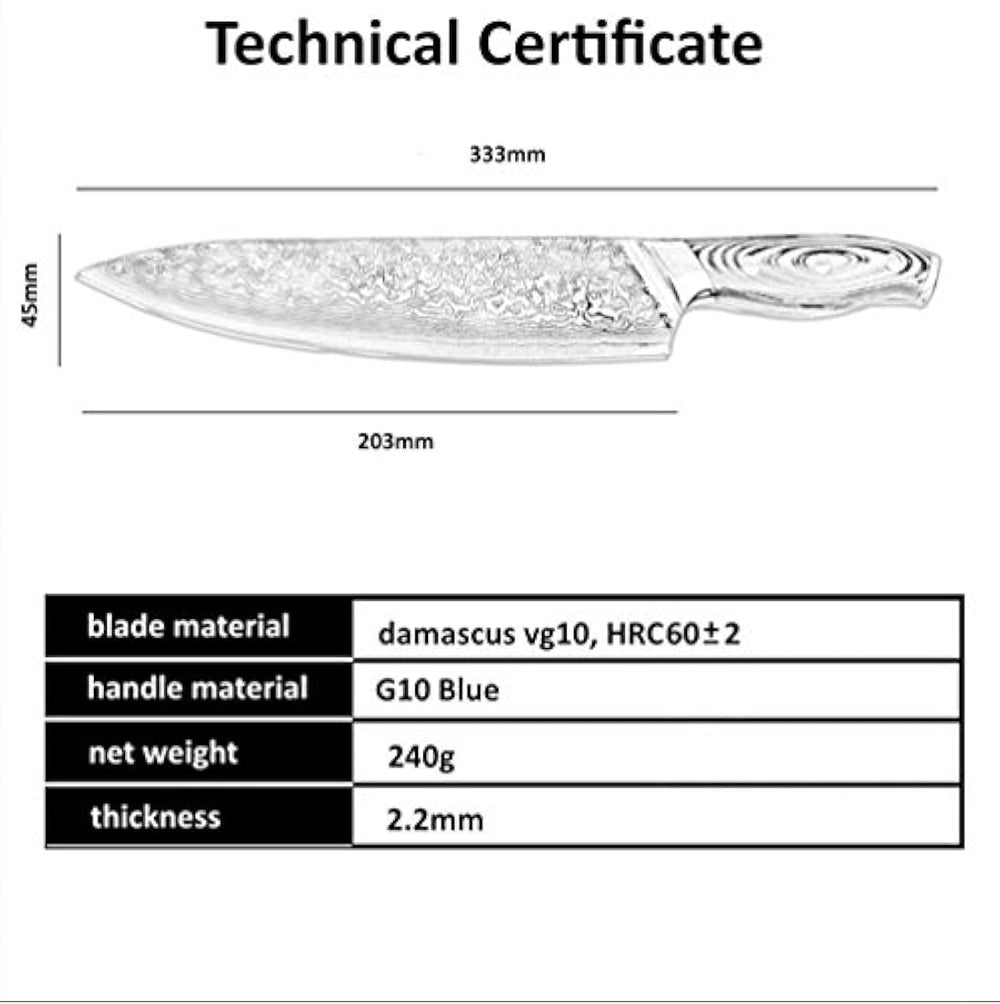 FANTECK cuchillo de chef de 8 pulgadas Damasco Chef cuchillo