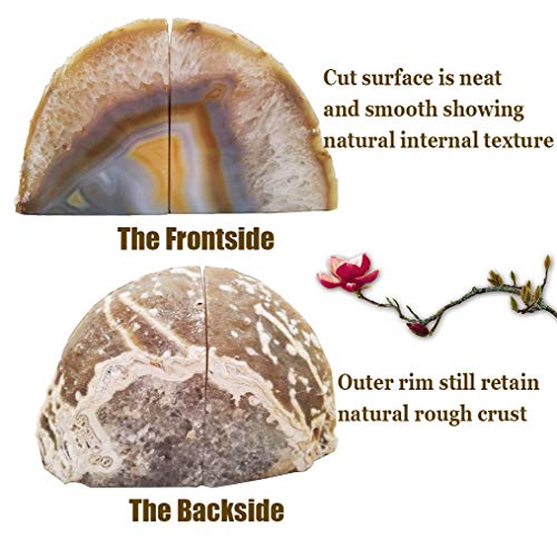 AMOYSTONE - Sujetalibros decorativo de ágata para oficina, resistente, con protectores de goma, 1 par