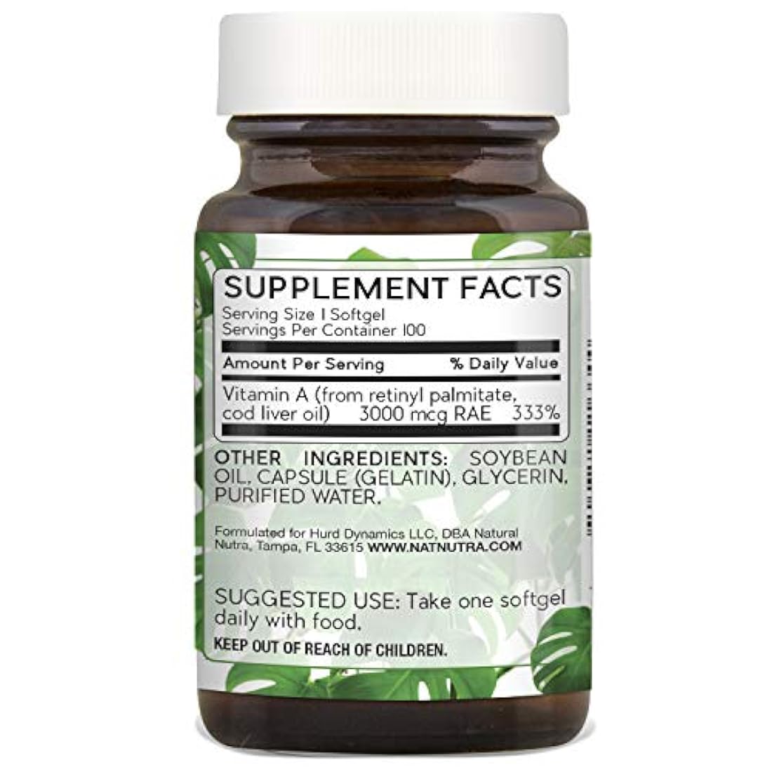 Natural Nutra Vitamina A 10.000 UI, Retinol Palmitate Suplemento dietético de aceite de hígado de bacalao, extra fuerza para ojos, piel, uñas y salud inmune con omega 3, 100 cápsulas blandas sin gluten