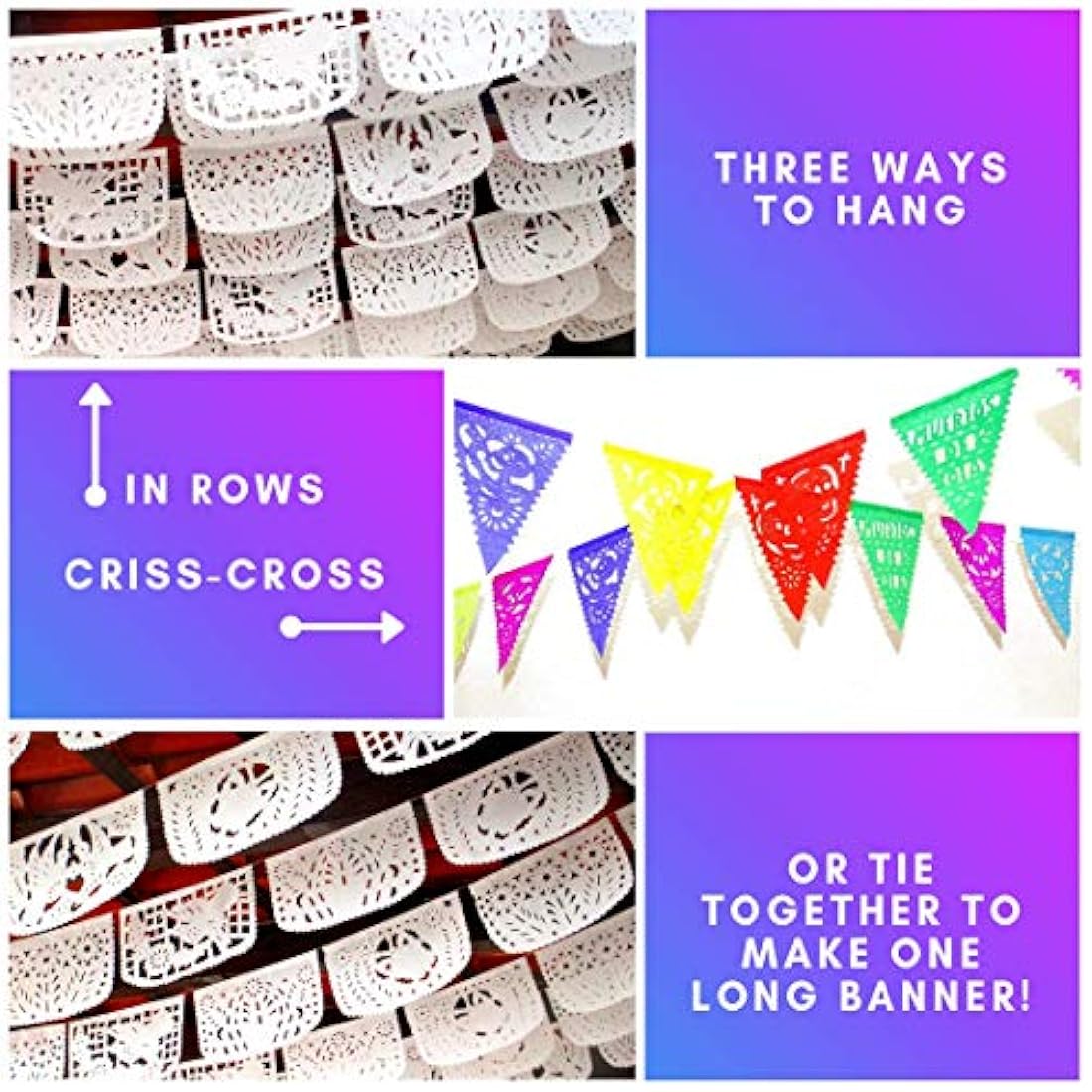 Papel picado boda, blanco, banner de México Mexicano