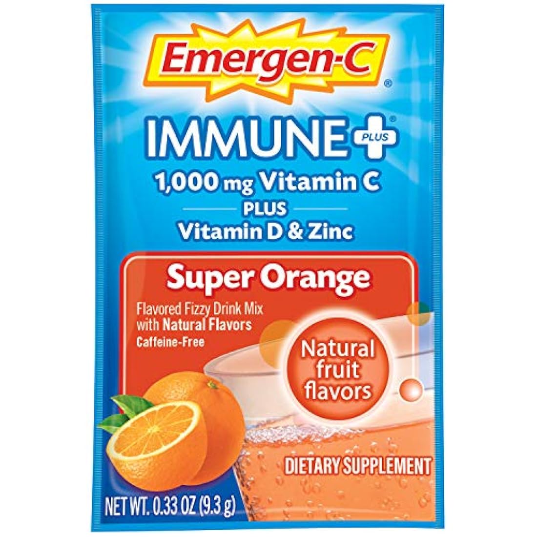 Sistema de apoyo inmunológico Emergen-C, suplemento dietario, bebida con vitamina D, 1000 mg de vitamina C, paquetes de 0.33 onzas (sabor naranja, 30 unidades)