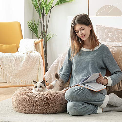 Bedsure Camas calmantes para perros pequeños, medianos y grandes, cama redonda lavable para perros, de piel sintética, antideslizante, esponjosa, para gatos y ansiedad, se adapta a hasta 15-100 libras