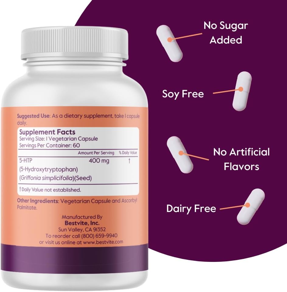 Suplemento 5-HTP 400mg BESTVITE - Vegano y Sin Gluten