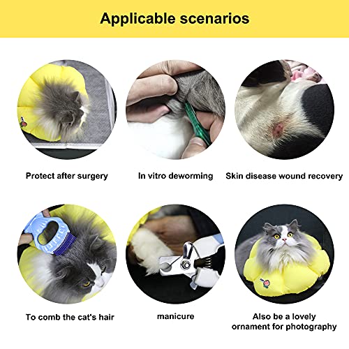 HiDREAM - Collar de cono de gato, bonito collar isabelino impermeable para gatos, antimordeduras, curación de heridas, collar de recuperación de gatos, flor amarilla, estilo para todas las estaciones