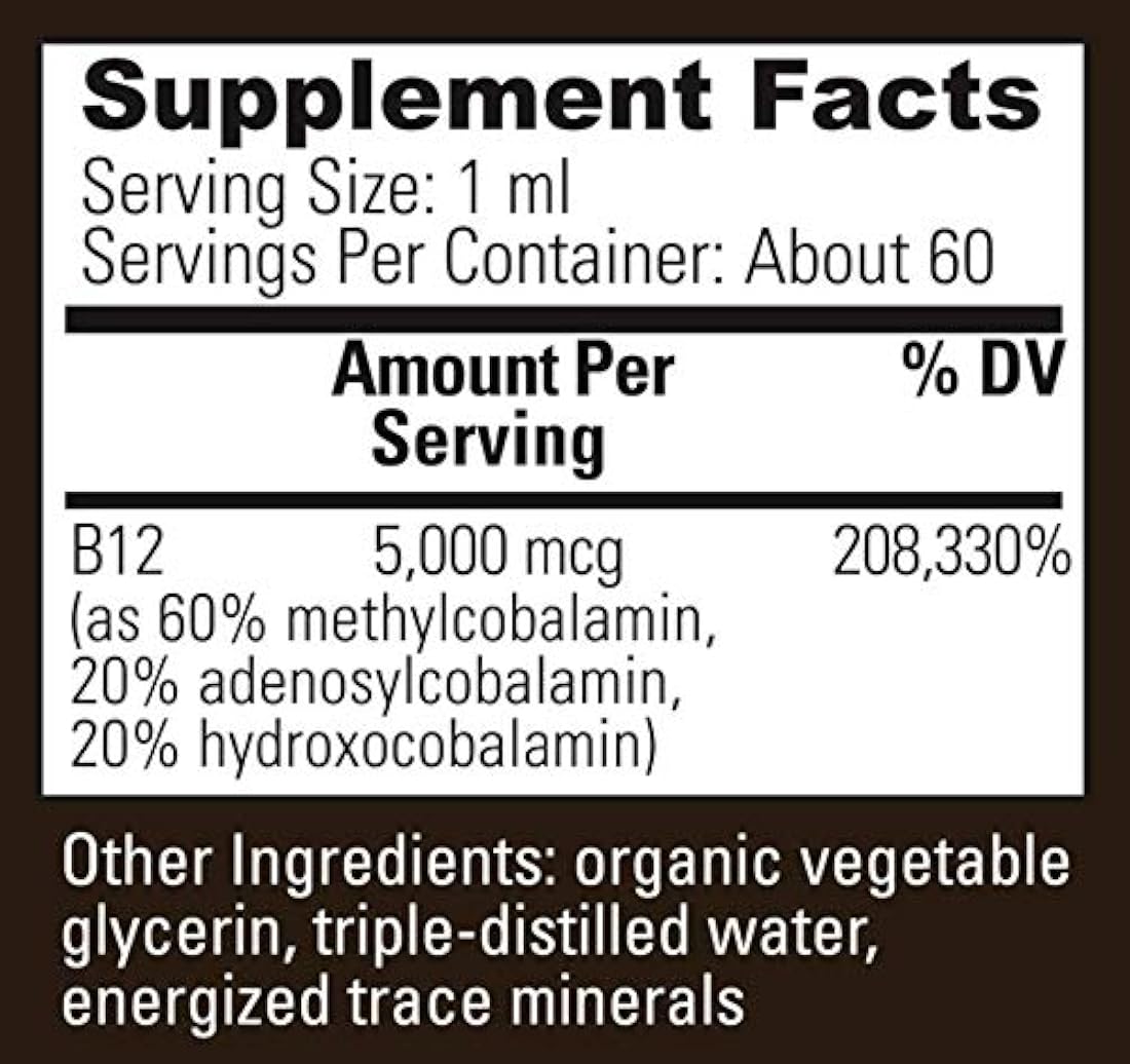 Global Healing Center Tri-Blend B12, 5000 mcg Organic Sublingual Liquid Drops | Metil, Adenosyl, Hydroxo Blend for Energy, Mood, and Heart Health | Suministro de 60 días (2 onzas líquidas)