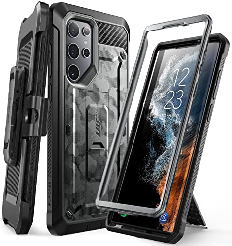 SUPCASE Unicorn Beetle Pro Series - Funda para Samsung Galaxy S22 Ultra 5G (versión 2022), cuerpo completo de doble capa resistente con clip para cinturón y soporte sin protector de pantalla integrado (gris camuflaje)
