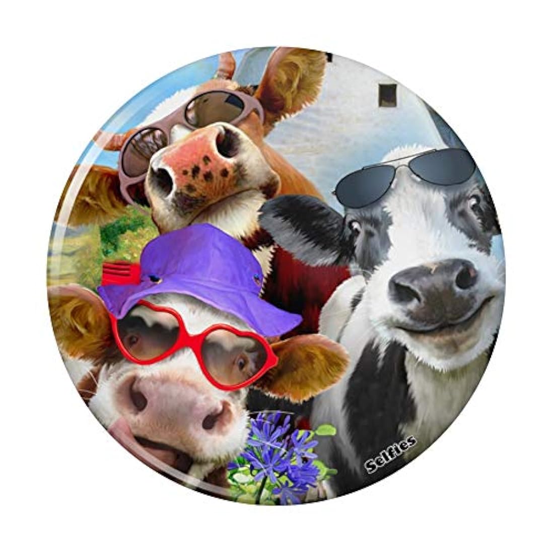 Imán de botón para nevera - Udderly Cool Cow Farm Selfie