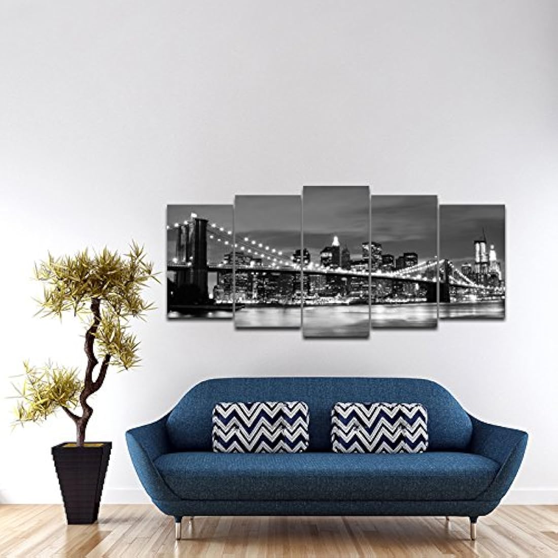 Cuadro de vista nocturna del puente de Brooklyn.