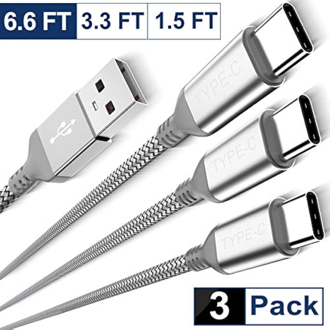 Cable USB tipo C paquete de 2 unidades de 6.6 ft, USB-C a US