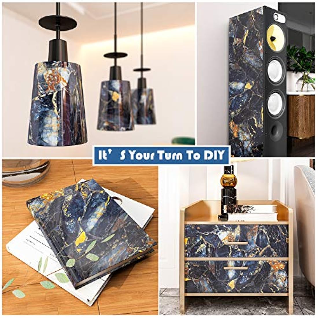 Papel de contacto autoadhesivo de mármol azul marino