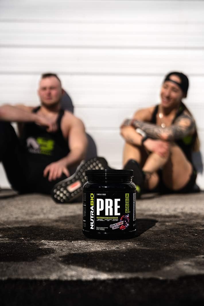 Suplemento NutraBio PRE Entrenamiento V5 de fresa y limón