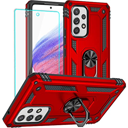 Yiakeng Funda para Samsung Galaxy A53 5G con protector de pantalla HD, fundas protectoras de grado militar con anillo para Samsung Galaxy A53 5G (rojo)