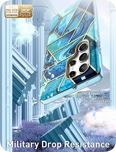 i-Blason Cosmo Series - Funda para Samsung Galaxy S22 Ultra 5G (lanzado en 2022), diseño delgado y elegante, con protector de pantalla integrado, (océano)