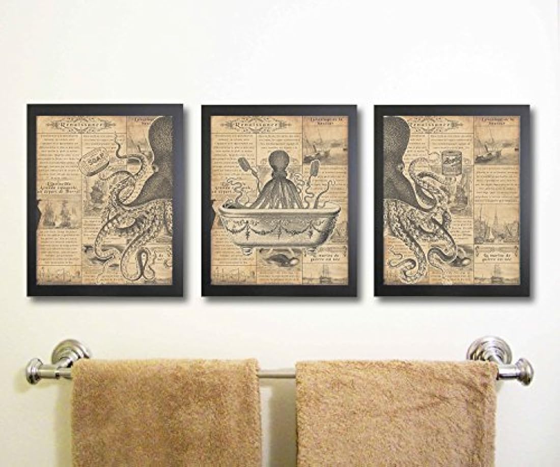 Juego de 3 cuadros decorativos para pared, diseño de pulpo