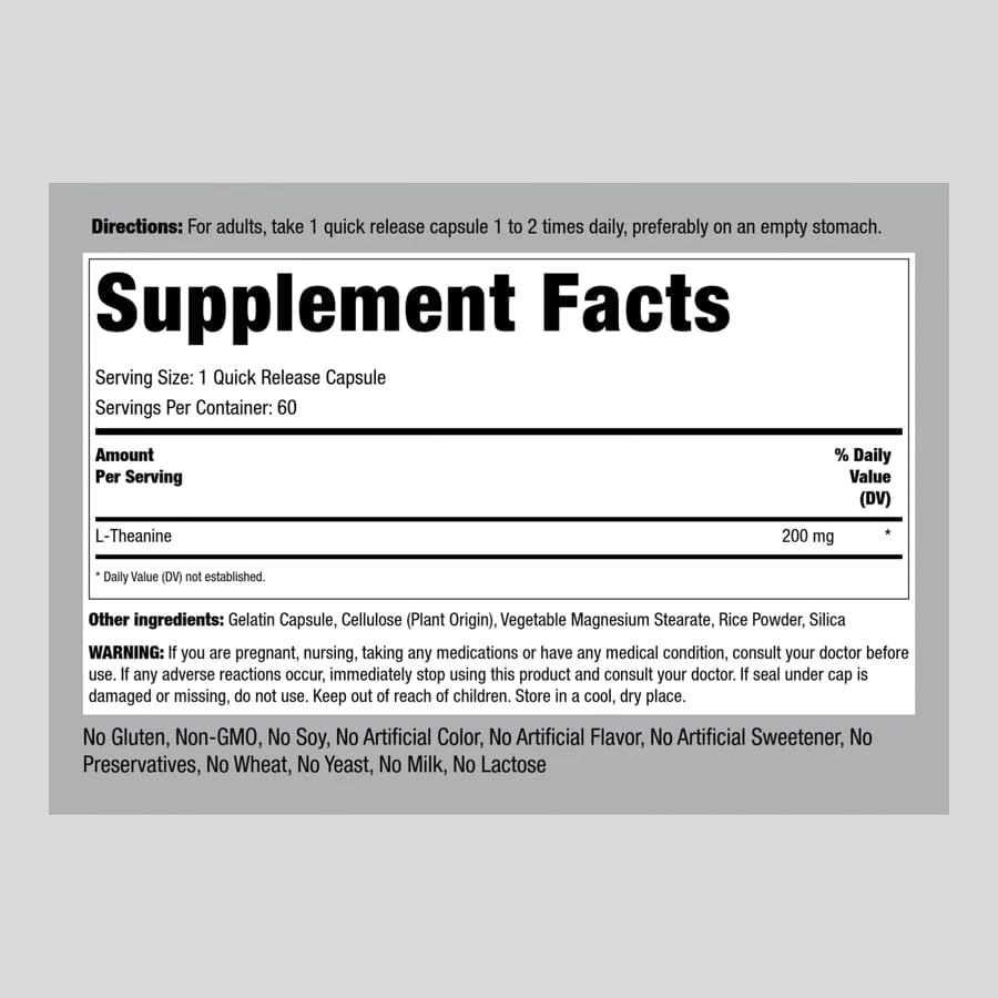 Suplementos Piping Rock L Teanina Cápsula 200 mg 60 unidades