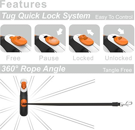 Correa retráctil para perro, Blanco/Naranja T007K TUG