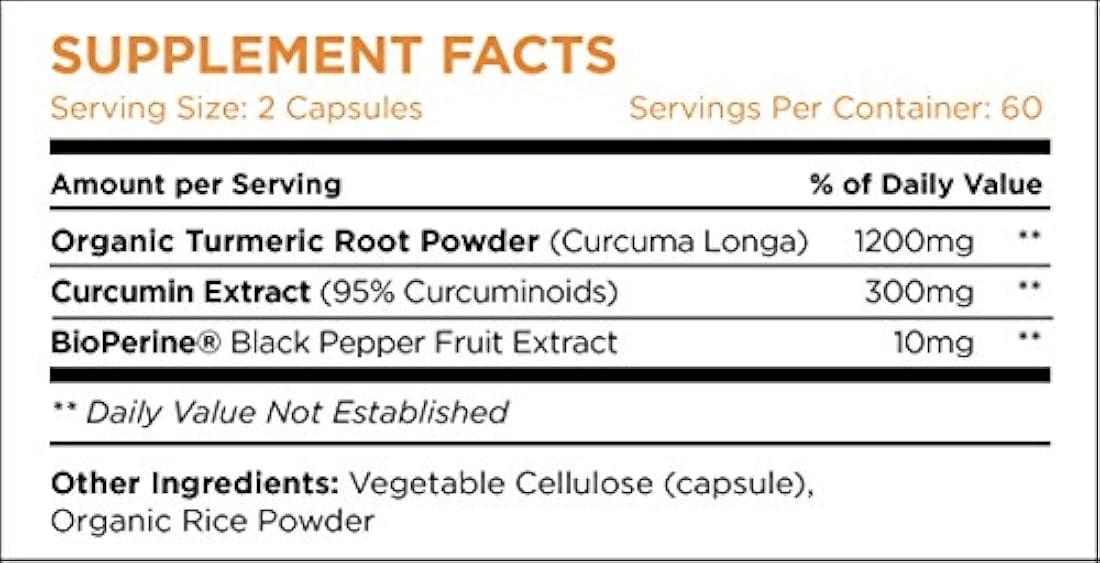 Suplemento de cúrcuma y curcumina orgánica de 0.05 oz