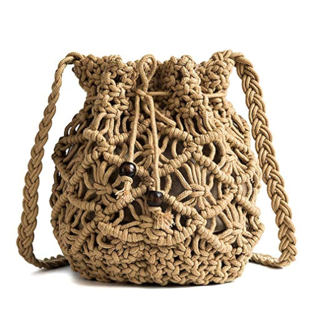 Bolso de mano de paja para mujer, tejido de malla