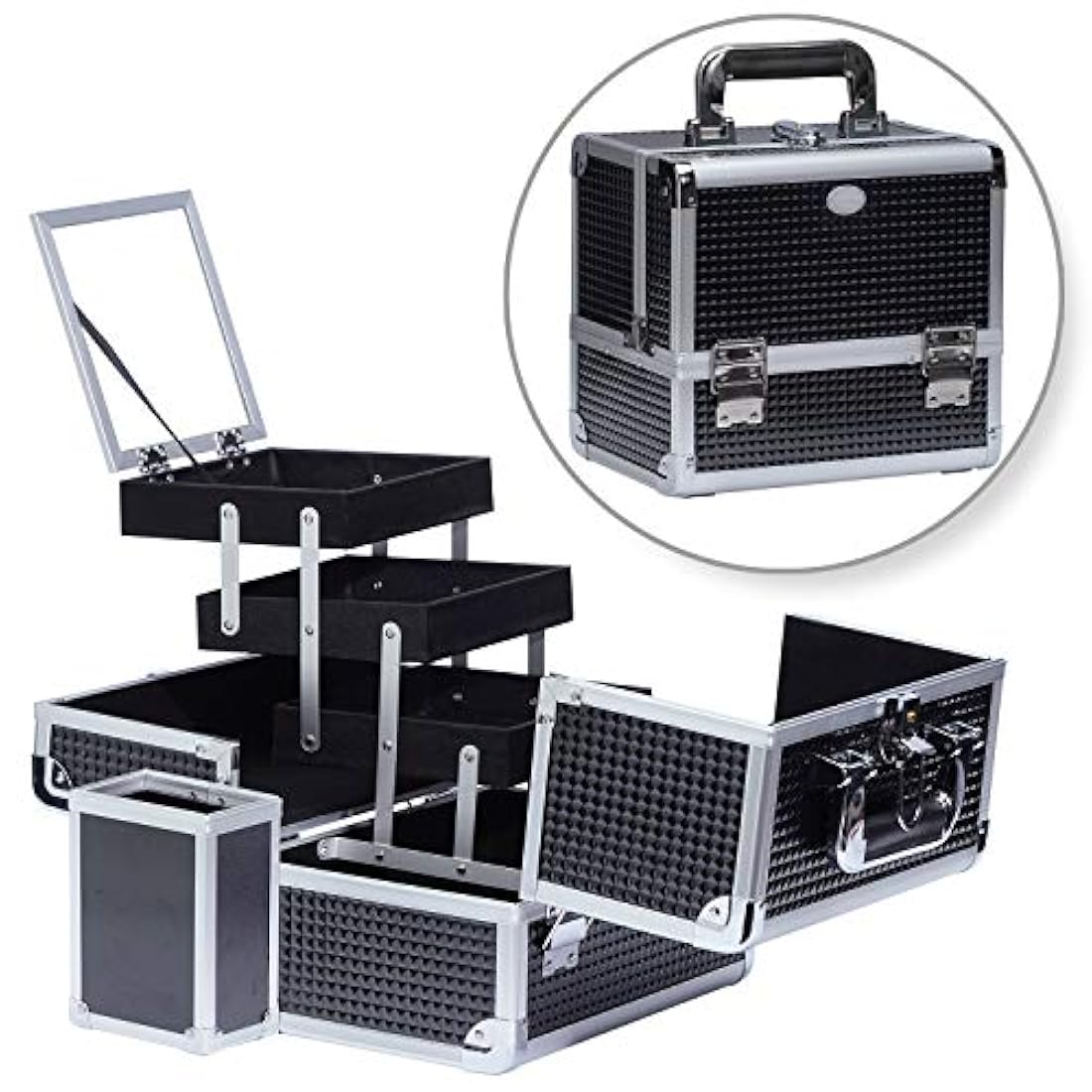 Maletín organizador de maquillaje con espejo marrón