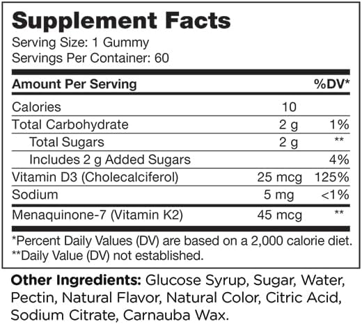 Suplemento Gomitas de vitamina D3 K2 Kosher 60 gomitas
