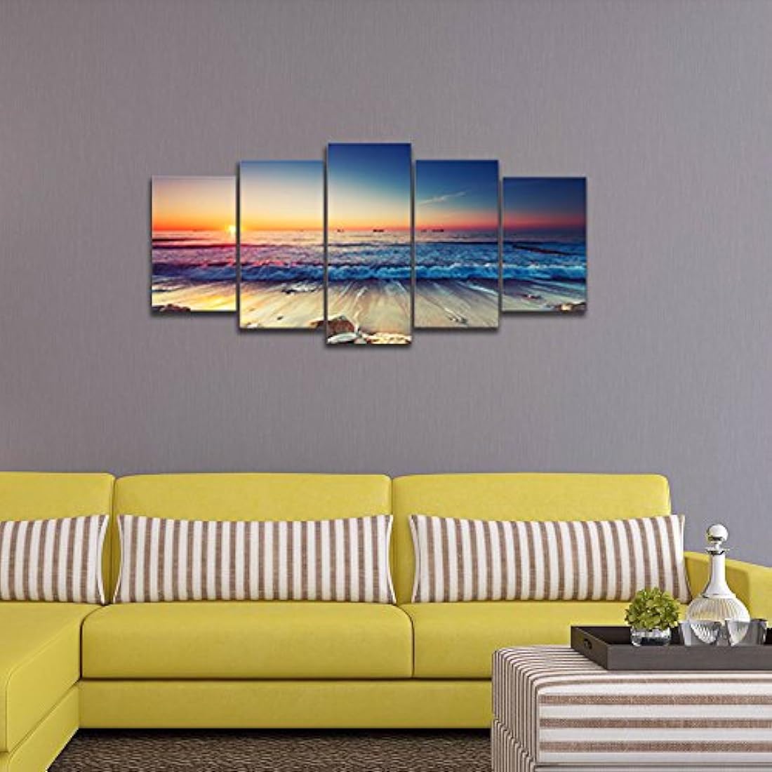 Pyradecor paisaje de mar moderno en 5 paneles HD,
