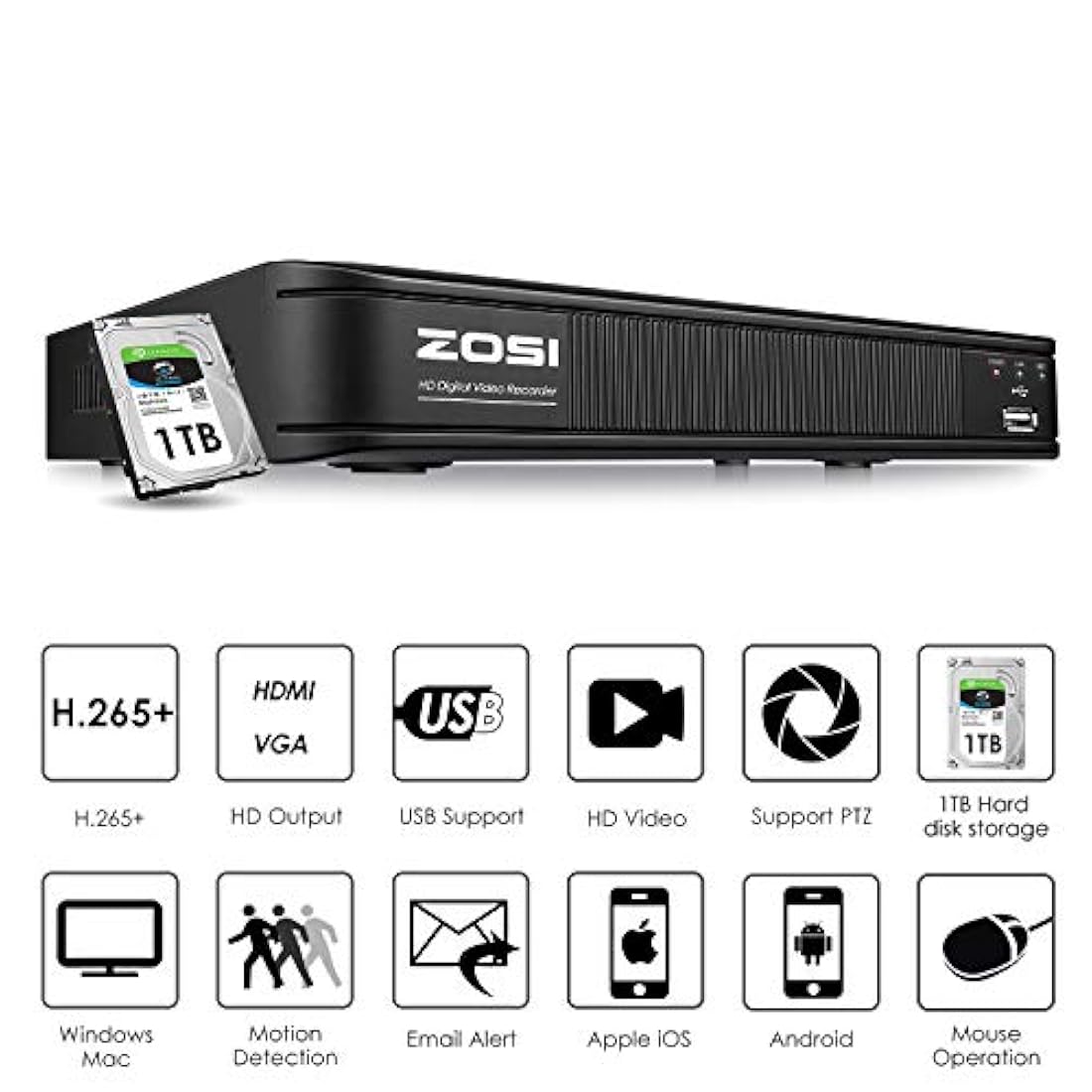 Cámara ZOSI 2MP de seguridad interior/exterior