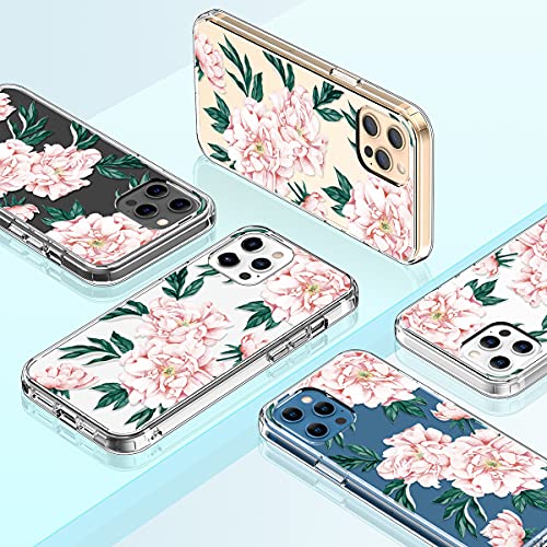 GiiKa Funda para iPhone 12 Pro Max con protector de pantalla, transparente de cuerpo completo a prueba de golpes de protección floral para niñas y mujeres con carcasa rígida de TPU para iPhone 12 Pro Max, flores rosas