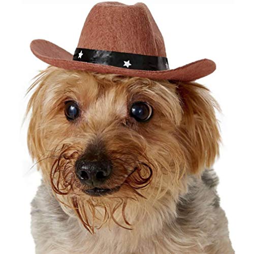POPETPOP Sombrero de vaquero para perro, divertido sombrero de fiesta para mascotas, perros, gatos, accesorios de disfraz de vaquero para fiestas navideñas (café)
