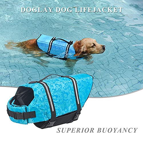 Doglay - Chaleco salvavidas para perros con tiras reflectantes, alta flotabilidad y ajustable, traje de baño para perros pequeños, medianos y grandes