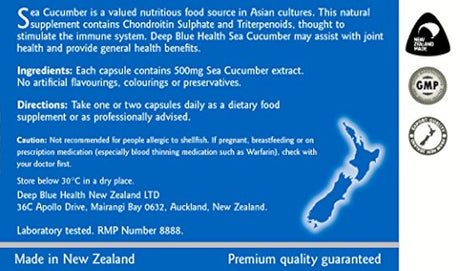 Deep Blue Salud Nueva Zelandia pepino de mar 90 Cápsulas